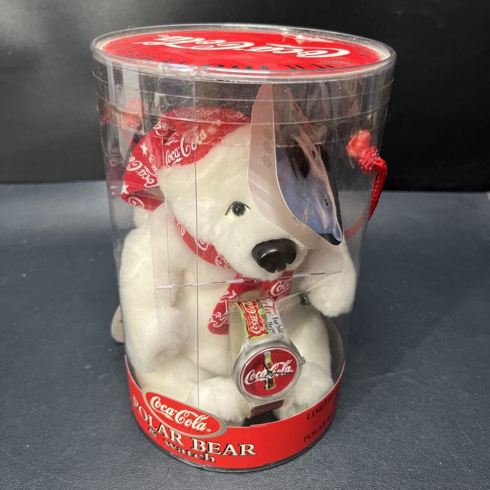 NOS Coca Cola Plush Polar Bear w/ Watch - Celebrating Over 100 Years of Coke